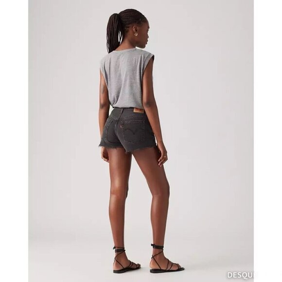 NWT Levi’s 501 High Rise Button Fly Dark Wash Jean Shorts in Black Plus Size 32 - Picture 3 of 10